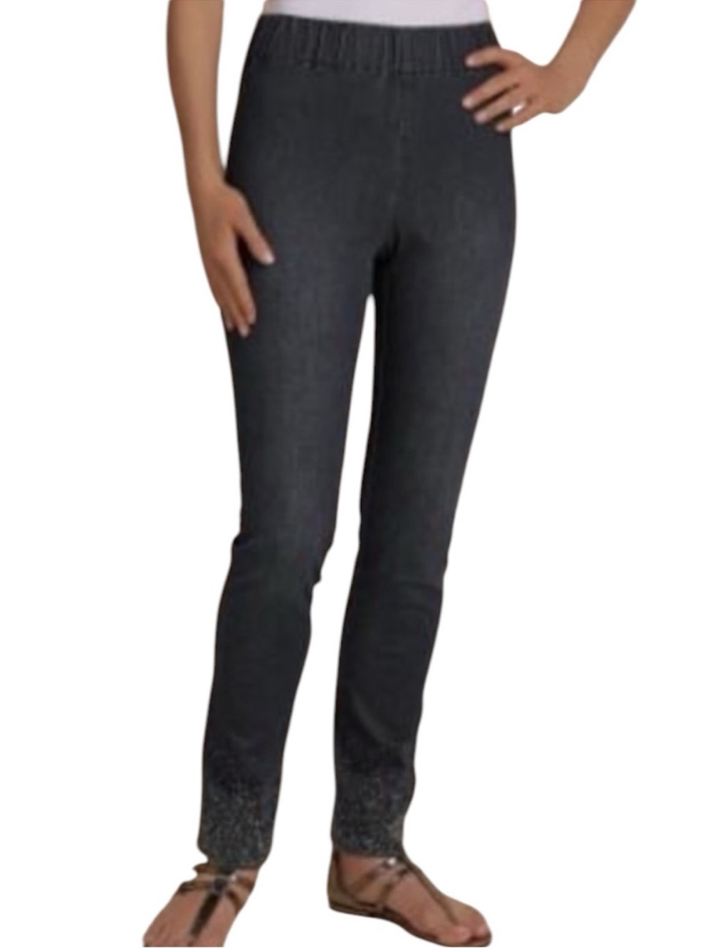 Soft Surroundings Dazzle Denim Metro Leggings Sandwashed Black Size 2X
